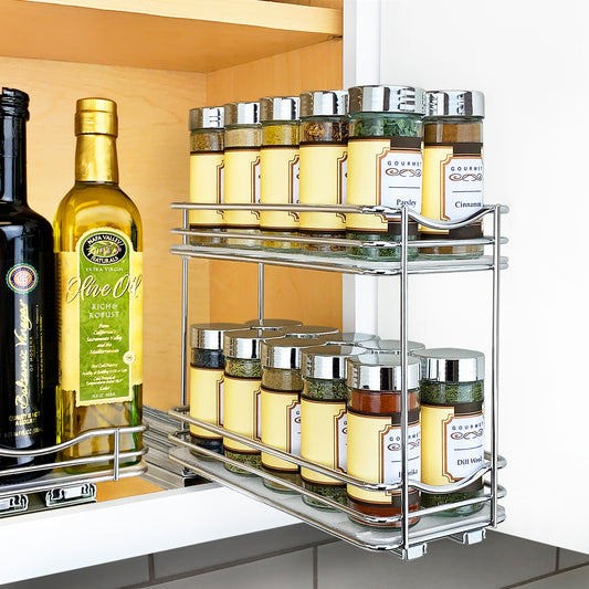 LYNK PROFESSIONAL 4-1/4  Wide Double Pull Out Spice Rack Organizer for Cabinet  Slide Out Shelf  Chrome