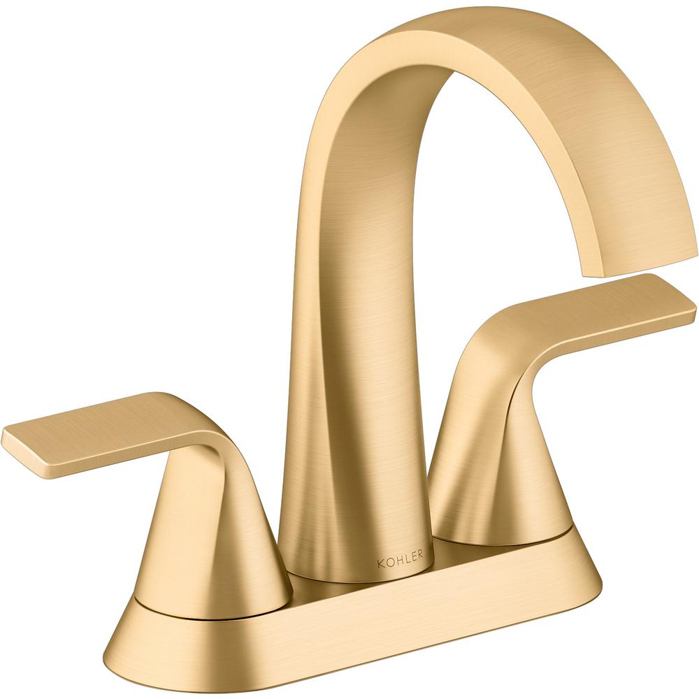 KOHLER Cursiva 4 in. Centerset Double Handle Bathroom Faucet in Vibrant Brushed Moderne Brass