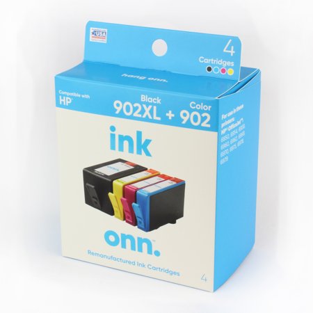 Onn. Remanufactured Ink Cartridge  HP Black 902XL + 902XL Color  4 Cartridges