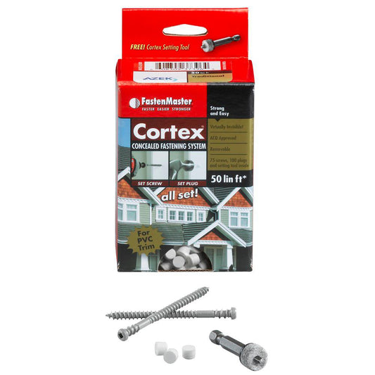 FastenMaster Collated Cortex Hidden Fastening System for AZEK Trim – 2 Inch Cortex Screws and Plugs – Traditional (50 LF)