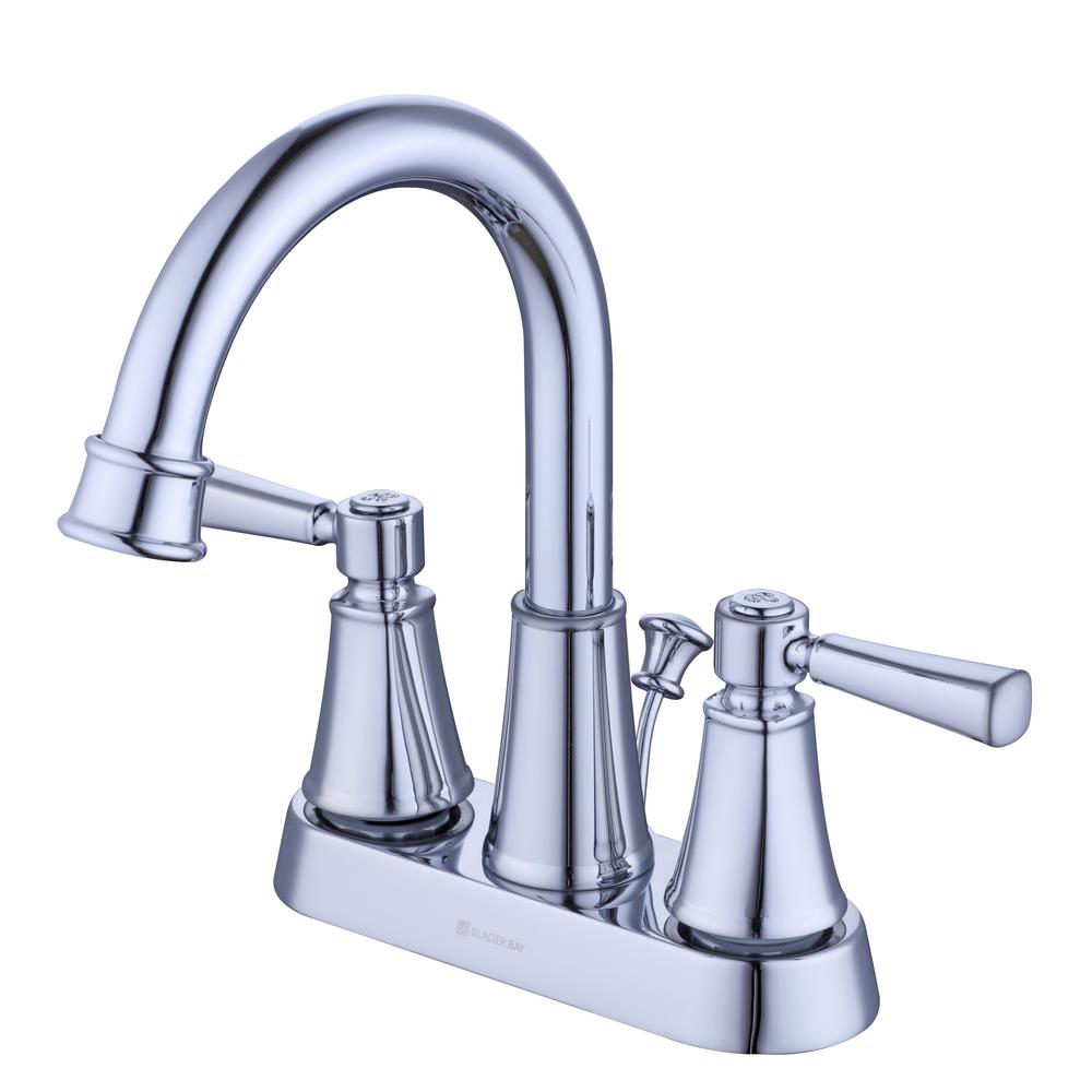 Glacier Bay Melina 4 in. Centerset Double Handle High-Arc Bathroom Faucet in Chrome, Grey