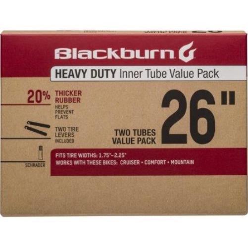 Blackburn 26IN X 1.75-2.25 Schrader Value Pack Heavy Duty Bicycle Inner Tube with Tire Levers