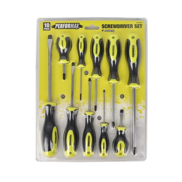 10 Piece Phillips and Slotted Screwdriver Set Heat Treated Chrome Vanadium Steel