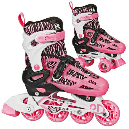 Roller Derby 2n1 Adjustable Girls Roller/Inline Skates Pink Zebra  Small (12-2)