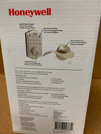 Honeywell Satin Nickel Single Cylinder Electronic Deadbolt Lighted Keypad