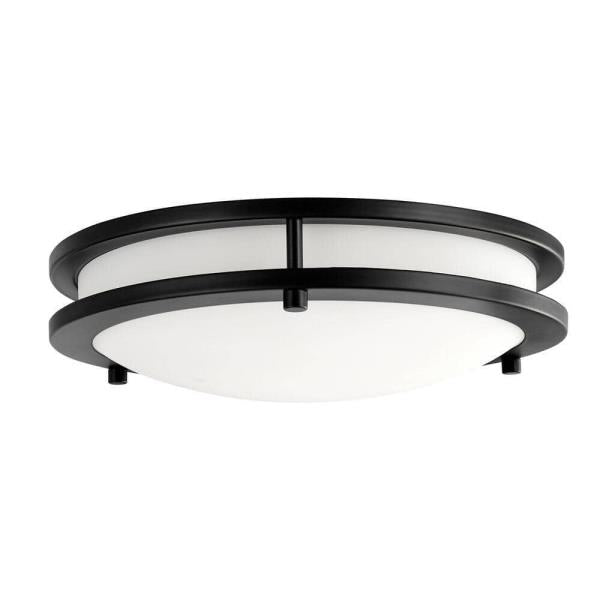 HAMPTON BAY Flaxmere 12 in. Matte Black Dimmable Integrated LED Flush Mount