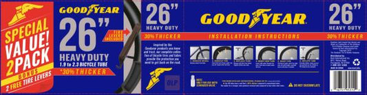 Goodyear 26  X 1.9 -2.3  Heavy Duty Bike Tube  2 Pack with Levers