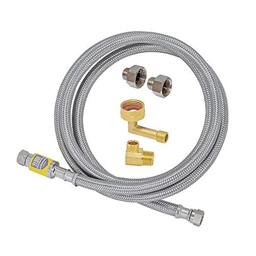 Eastman Dishwasher Installation Kit with Adapters, Auto Shutoff Valve, 3/8 Inch Compression, 3/8 Inch MIP Elbow, 3/4 Inch FHT Elbow, 6 Foot Braided St