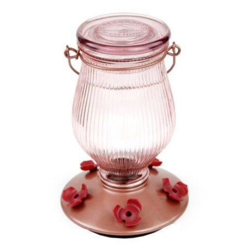 Rose Gold Top-Fill Decorative Glass Hummingbird Feeder - 24 Oz. Capacity