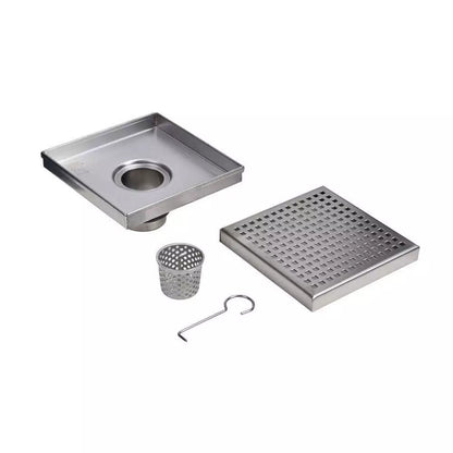 Oatey Designline 4 in. X 4 in. Stainless Steel Square Shower Drain with Square Pattern Drain Cover, Silver