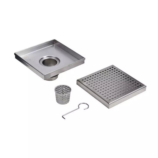 Oatey Designline 4 in. X 4 in. Stainless Steel Square Shower Drain with Square Pattern Drain Cover, Silver