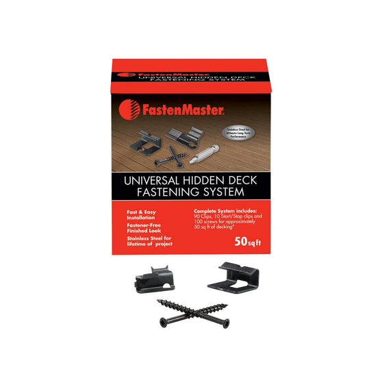 FastenMaster Universal Hidden Deck Fastening System – Stainless Steel Hidden Deck Screws and Clips – Black (50 SF)