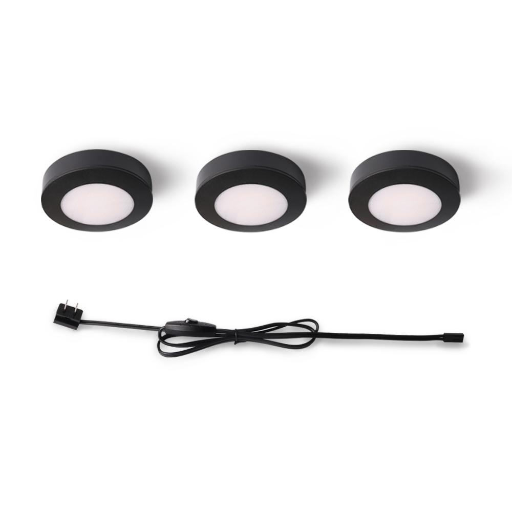 Commercial Electric 3-Light Plug-in LED Black Puck Light Kit with CCT Changing (2700K/3000K/4000K)