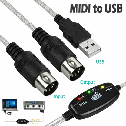 CM1 USB to Mini Cable , Keyboard to PC Adapter MIDI 5-Pin to USB Music Recording Converter Interface - S