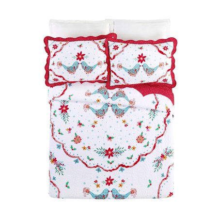 The Pioneer Woman Holiday Multi-Color Cotton Maizie Bird 3-Piece King Quilt Set