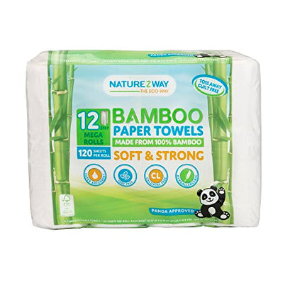 Naturezway Premium Quality Bamboo Disposable Paper Towels [12 MEGA ROLLS] 120 Sheets per Roll | Eco-Friendly | No Trees | Hypoallergenic, Lint-free, F