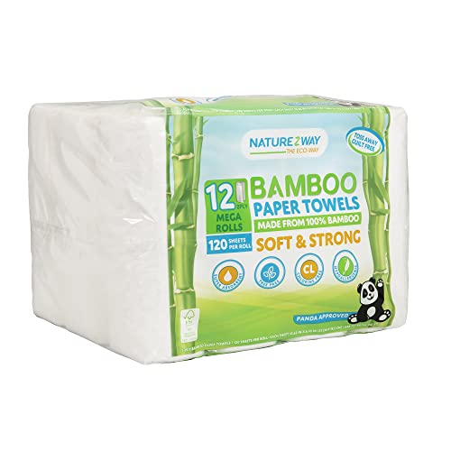 Naturezway Premium Quality Bamboo Disposable Paper Towels [12 MEGA ROLLS] 120 Sheets per Roll | Eco-Friendly | No Trees | Hypoallergenic, Lint-free, F