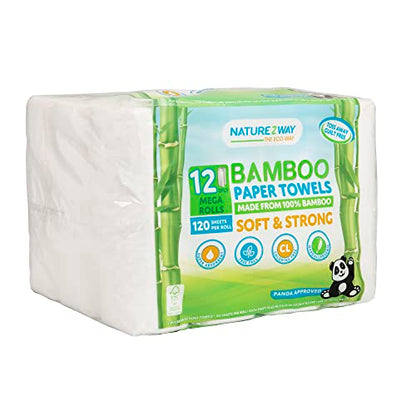 Naturezway Premium Quality Bamboo Disposable Paper Towels [12 MEGA ROLLS] 120 Sheets per Roll | Eco-Friendly | No Trees | Hypoallergenic, Lint-free, F