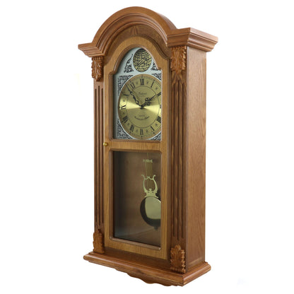 Bedford Clock Collection Honey Oak Chiming Pendulum Wall Clock, Brown